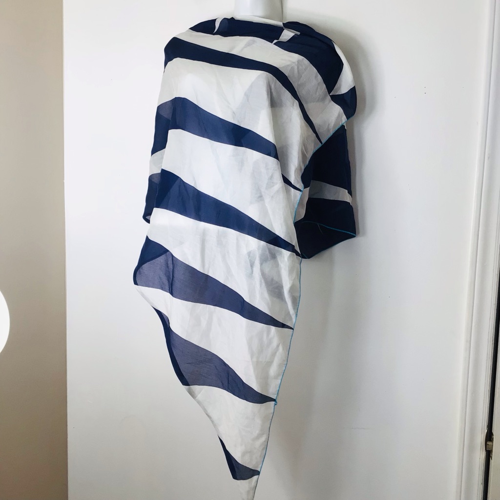 Fraas Navy And White Diagonal Stripe Scarf Wrap